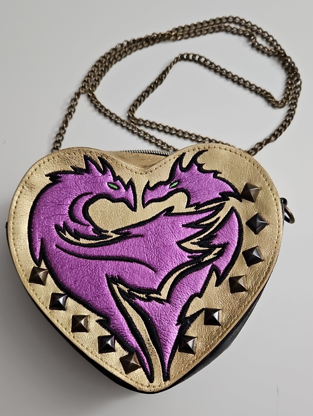 Mal From DISNEY Descendants Gold & Purple Heart Crossbody Bag Dragon Design